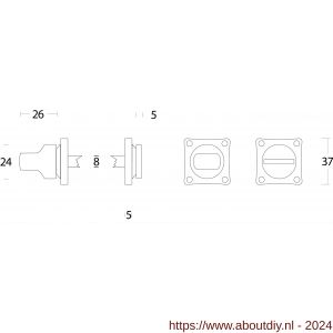 Intersteel Living 3183 WC-sluiting 8 mm vierkant 38x38x5 mm messing nikkel mat - A26002712 - afbeelding 2