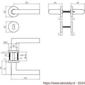 Intersteel Living 0055 deurkruk Broome op rozet diameter 50x7 mm met 7 mm nokken met sleutelplaatje zwart - A26009116 - afbeelding 2