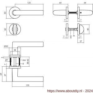 Intersteel Living 0055 deurkruk Broome op rozet diameter 50x7 mm met 7 mm nokken met WC-sluiting 8 mm zwart - A26009118 - afbeelding 2