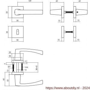 Intersteel Living 0057 deurkruk Moora op rozet 50x50x10 mm met 7 mm nokken met sleutelplaatje zwart - A26009123 - afbeelding 2