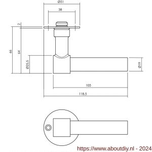 Intersteel Living 1670 gatdeel deurkruk L-model recht met ronde platte rozet 50x2 mm RVS-zwart - A26008224 - afbeelding 2