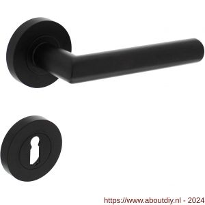 Intersteel Living 1693 deurkruk Bastian op ronde rozet 52x10 mm met nokken met sleutelplaatje mat zwart - A26008236 - afbeelding 1