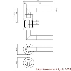 Intersteel Living 1693 deurkruk Bastian op ronde rozet 52x10 mm met nokken met profielcilinderplaatje mat zwart - A26008237 - afbeelding 2