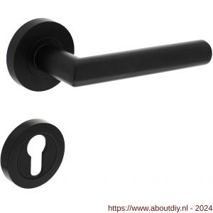 Intersteel Living 1693 deurkruk Bastian op ronde rozet 52x10 mm met nokken met profielcilinderplaatje mat zwart - A26008237 - afbeelding 1