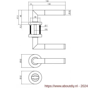 Intersteel Living 1693 deurkruk Bastian op ronde rozet 52x10 mm met nokken met WC-sluiting 8 mm mat zwart - A26008238 - afbeelding 2