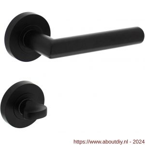 Intersteel Living 1693 deurkruk Bastian op ronde rozet 52x10 mm met nokken met WC-sluiting 8 mm mat zwart - A26008238 - afbeelding 1