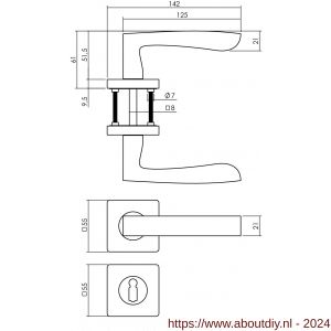 Intersteel Living 1712 deurkruk Minos op vierkant rozet met nokken met sleutelplaatje mat zwart - A26008253 - afbeelding 2