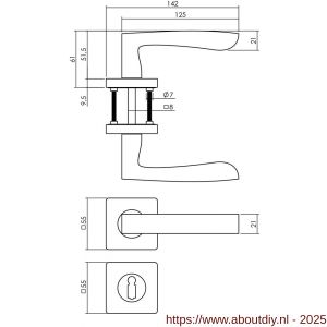 Intersteel Living 1712 deurkruk Minos op vierkant rozet met nokken met sleutelplaatje mat zwart - A26008253 - afbeelding 2