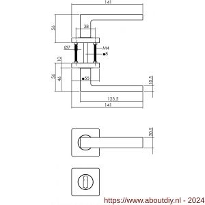 Intersteel Living 1713 deurkruk Hera op vierkant rozet 7 mm nokken met sleutelplaatje mat zwart - A26008257 - afbeelding 2