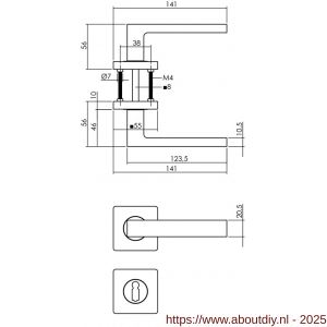 Intersteel Living 1713 deurkruk Hera op vierkant rozet 7 mm nokken met sleutelplaatje mat zwart - A26008257 - afbeelding 2