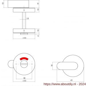 Intersteel Living 3401 WC-sluiting 8 mm staal verdekt diameter 53x10 mm met comfortknop RVS zwart - A26008266 - afbeelding 2