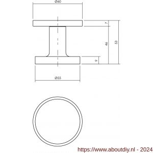 Intersteel Living 3929 voordeurknop plat diameter 55 mm op ronde achterplaat diameter 60 mm met éénzijdige montage aluminium zwart - A26008292 - afbeelding 2