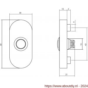 Intersteel Living 3990 beldrukker ovaal verdekt 65x30x10 mm RVS-mat zwart - A26006810 - afbeelding 2