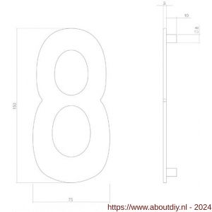 Intersteel Living 4020 huisnummer 8 150 mm RVS-mat zwart - A26006824 - afbeelding 2