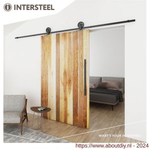 Intersteel Living 4501 schuifdeursysteem 2 meter hangrollen met spaakwiel 170 mm staal mat zwart - A26008324 - afbeelding 2