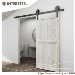 Intersteel Living 4501 schuifdeursysteem 2 meter hangrollen met spaakwiel 340 mm staal mat zwart - A26008325 - afbeelding 2