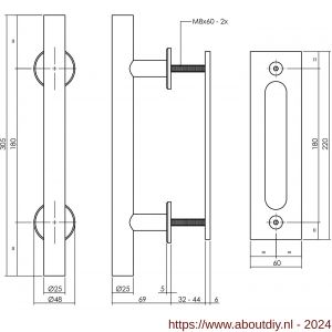 Intersteel Living 4501 deurgreep T-vorm diameter 25x305 mm met schuifdeurkom 220x60 mm zwart - A26009482 - afbeelding 2