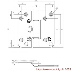 Intersteel Living 4625 glijlagerscharnier afgerond 89x89x3 mm DIN rechts CE EN 1935: 2002 zwart zonder schroeven - A26009204 - afbeelding 2