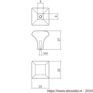 Intersteel Living 8478 meubelknop vierkant afgerond 25x25 mm zwart - A26009219 - afbeelding 2