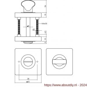 Intersteel Living 3185 WC-sluiting 8 mm verdekt met nokken vierkant 55x55x10 mm zamak wit - A26009242 - afbeelding 2
