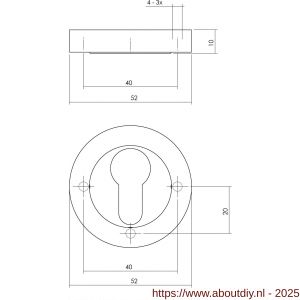 Intersteel Living 3476 profielcilinderplaatje verdekt met nokken diameter 52x10 mm zamak antraciet-grijs - A26010012 - afbeelding 2