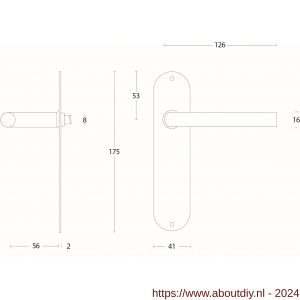 Intersteel Living 0566 deurkruk recht diameter 16 mm slank op schild plat ovaal blind RVS - A26000698 - afbeelding 2