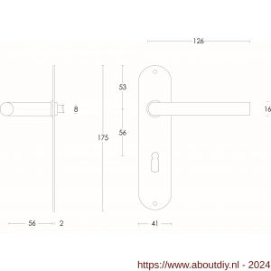 Intersteel Essentials 0566 deurkruk recht diameter 16 mm slank op schild plat ovaal sleutelgat 56 mm RVS - A26000699 - afbeelding 2