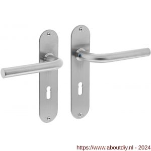 Intersteel Essentials 0566 deurkruk recht diameter 16 mm slank op schild plat ovaal sleutelgat 56 mm RVS - A26000699 - afbeelding 1