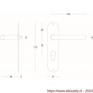 Intersteel Essentials 0566 deurkruk recht diameter 16 mm slank op schild plat ovaal profielcilindergat 72 mm RVS - A26000702 - afbeelding 2