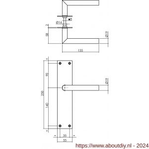 Intersteel Essentials 0583 deurkruk recht Hoek 90 graden met schild 250x55x2 mm blind RVS - A26008401 - afbeelding 2