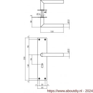 Intersteel Essentials 0583 deurkruk recht Hoek 90 graden met schild 250x55x2 mm sleutelgat 56 mm RVS - A26008402 - afbeelding 2