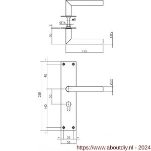 Intersteel Essentials 0583 deurkruk recht Hoek 90 graden met schild 250x55x2 mm profielcilindergat 55 mm RVS - A26008404 - afbeelding 2