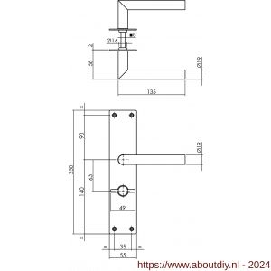 Intersteel Essentials 0583 deurkruk recht Hoek 90 graden met schild 250x55x2 mm WC 63/8 RVS - A26008406 - afbeelding 2