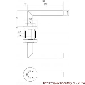 Intersteel Essentials 0763 deurkruk recht Hoek 90 graden brandvertragend 9 mm op rozet met nok 7 mm RVS met profielcilinder plaatje - A26005430 - afbeelding 2