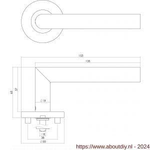 Intersteel Essentials 1012 deurkruk Hoek 90 graden op geveerde kunststof rozet met nokken diameter 55x8 mm RVS EN1906/3 - A26005482 - afbeelding 2