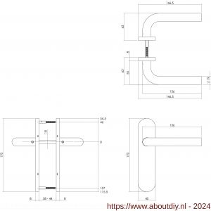 Intersteel Essentials 1226 deurkruk Recht basic op ovaal schild verdekt 170x40 mm blind RVS geborsteld - A26008455 - afbeelding 2