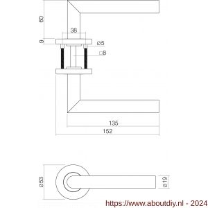 Intersteel 1234 deurkruk Hoek 90 graden basic op rond geveerde rozet diameter 53x9 mm RVS geborsteld - A26000594 - afbeelding 2