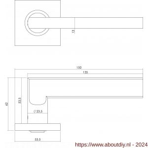 Intersteel Living 1252 deurkruk Hoek 90 graden plat op rozet vierkant met sleutelplaatje RVS - A26005559 - afbeelding 2
