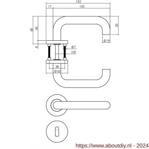Intersteel Living 1271 deurkruk Rond op rond rozet staal met 7 mm nok met sleutelgat plaatje RVS - A26005570 - afbeelding 2
