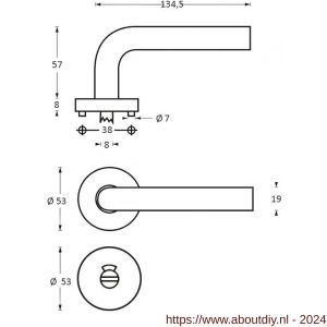 Intersteel 1271 deurkruk Rond op rond rozet staal met 7 mm nok met WC 7 mm RVS - A26005573 - afbeelding 2
