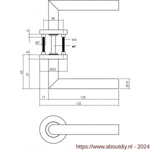 Intersteel Essentials 1272 deurkruk Hoek 90 graden op geveerde stalen rozet met nokken diameter 53x8 mm RVS EN 1906/4 - A26005578 - afbeelding 2