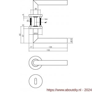 Intersteel Living 1272 deurkruk rechte Hoek 90 graden op rond rozet staal met 7 mm nok met sleutelgat plaatje RVS - A26005581 - afbeelding 2