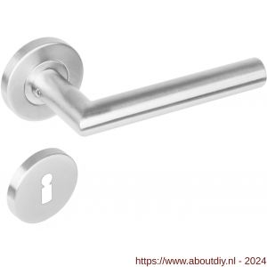 Intersteel Living 1272 deurkruk rechte Hoek 90 graden op rond rozet staal met 7 mm nok met sleutelgat plaatje RVS - A26005581 - afbeelding 1