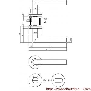 Intersteel 1272 deurkruk rechte Hoek 90 graden op rond rozet staal met 7 mm nok met WC 7 mm RVS - A26005584 - afbeelding 2