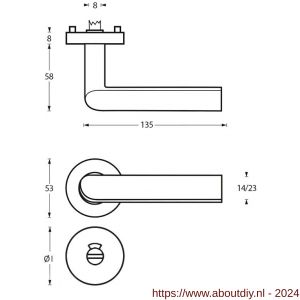 Intersteel Living 1273 deurkruk ovaal Hoek 90 graden op rond rozet staal met 7 mm nok met WC 8 mm RVS - A26005593 - afbeelding 2