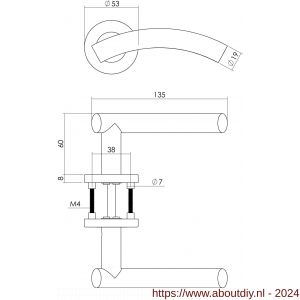 Intersteel Living 1274 deurkruk Gebogen op rond rozet staal met 7 mm nok met WC 8 mm RVS - A26005601 - afbeelding 2