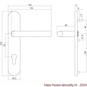 Intersteel Essentials 1296 deurkruk 1296 Recht op verdekt schild profielcilindergat 55 mm met nokken 7 mm RVS EN 1906/4 klein krukgat - A26005669 - afbeelding 2