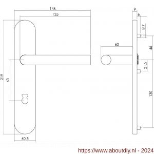 Intersteel Essentials 1296 deurkruk 1296 Recht op verdekt schild WC 63/8met nokken 7 mm RVS EN 1906/4 klein krukgat - A26005672 - afbeelding 2