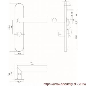 Intersteel Essentials 1297 deurkruk Hoek 90 graden op verdekt schild WC 63/8 mm links met nokken 7 mm RVS EN 1906/4 klein krukgat - A26005689 - afbeelding 2