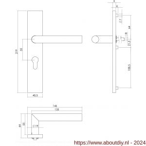 Intersteel Essentials 1307 deurkruk Hoek 90 graden op verdekt schild rechthoek profielcilindergat 55 mm met nokken 7 mm RVS EN 1906/4 klein krukgat - A26005702 - afbeelding 2